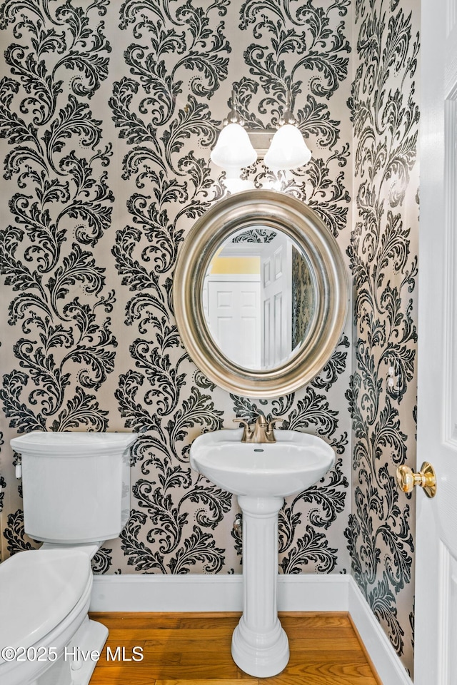 1824 Starfix Ter, Wilmington, NC 28405 - half bath with wallpapered walls and wood finished floors