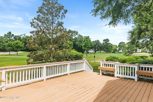 1824 Starfix Ter, Wilmington, NC 28405 - wooden terrace featuring a lawn and view of golf course