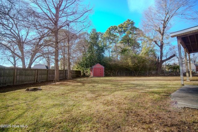 view of yard featuring a shed