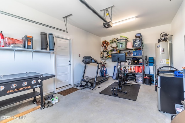 exercise area featuring water heater