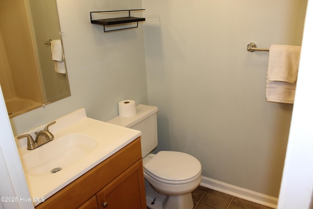 bathroom with tile patterned flooring, vanity, and toilet