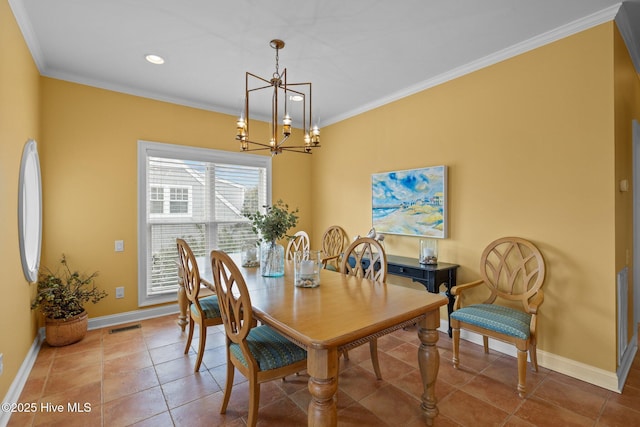 2208 Evans St, Morehead City, NC 28557 - dining area featuring a chandelier, crown molding, recessed lighting, and tile patterned floors