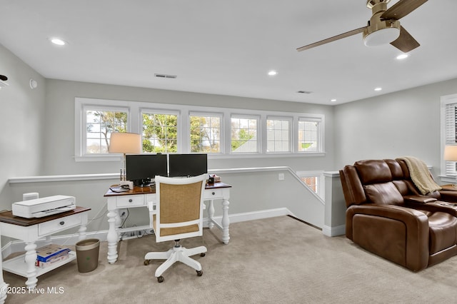 view of carpeted home office