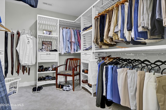 walk in closet featuring carpet flooring