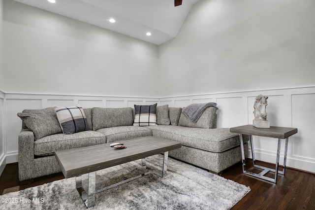 living room with dark hardwood / wood-style floors