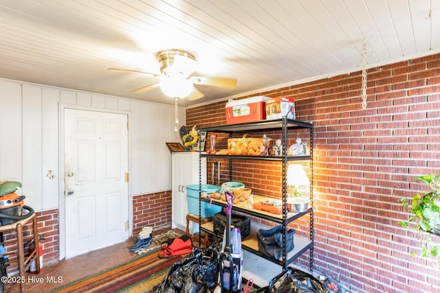 storage room featuring ceiling fan