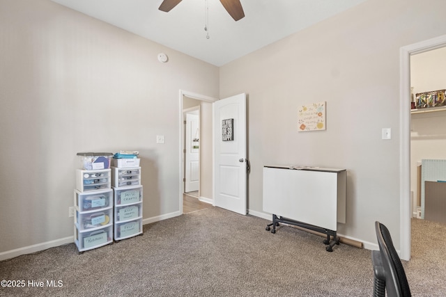 miscellaneous room with ceiling fan and carpet floors