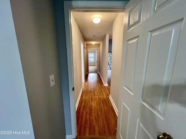 hall featuring hardwood / wood-style flooring and a textured ceiling