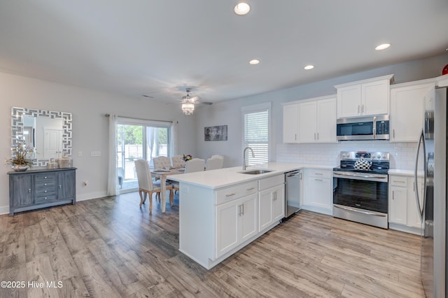 kitchen featuring white cabinetry, appliances with stainless steel finishes, sink, and kitchen peninsula