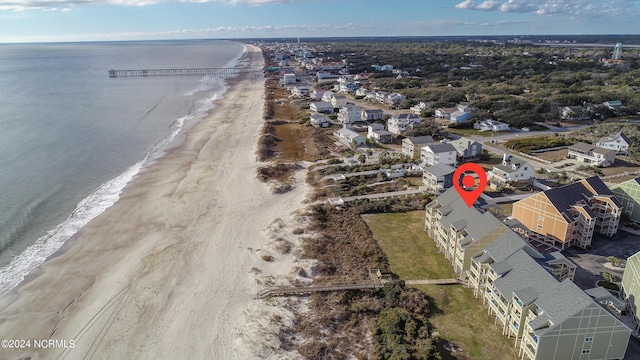 aerial view featuring a beach view and a water view