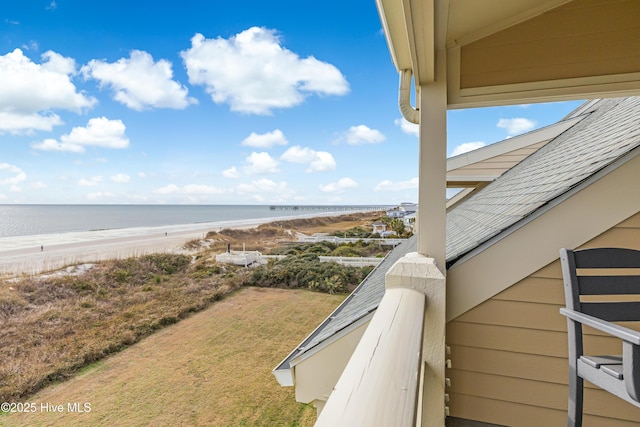 property view of water featuring a beach view