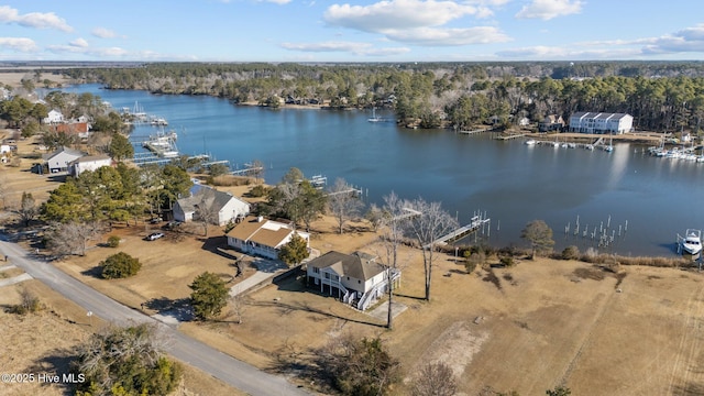 aerial view with a water view