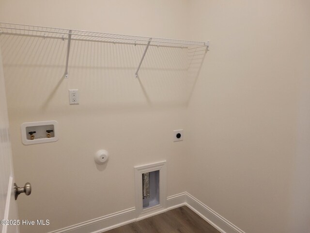3709 W Cessna Way W Unit Ef 12, Wilson, NC 27896 - washroom featuring hookup for a washing machine, dark wood-style floors, baseboards, electric dryer hookup, and gas dryer hookup