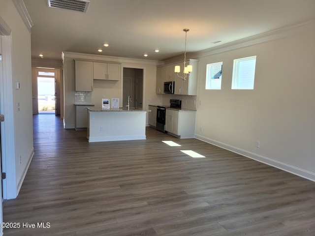 3709 W Cessna Way W Unit Ef 12, Wilson, NC 27896 - kitchen with electric stove, ornamental molding, stainless steel microwave, open floor plan, and a sink