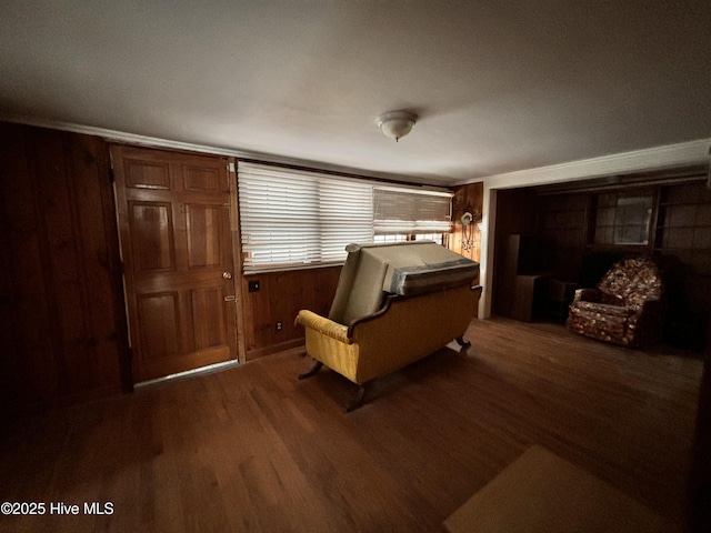 bedroom featuring wood walls and wood finished floors