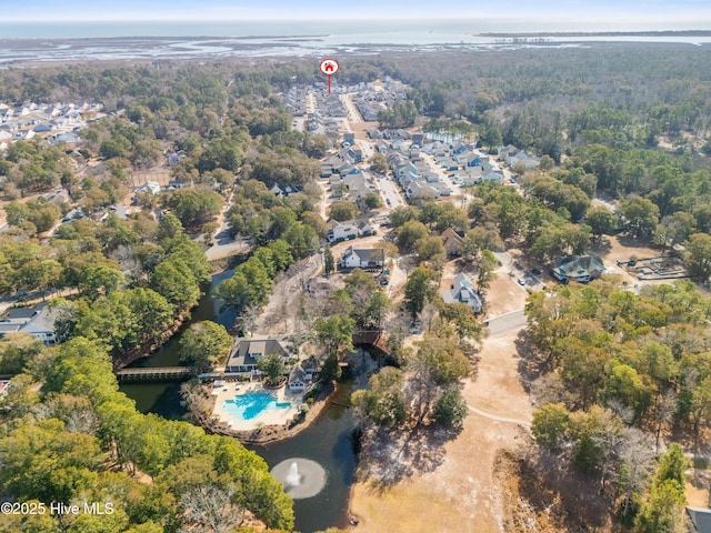 aerial view featuring a water view