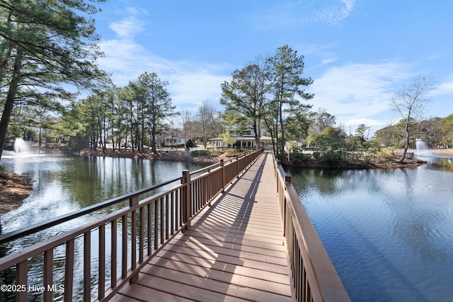 view of dock with a water view