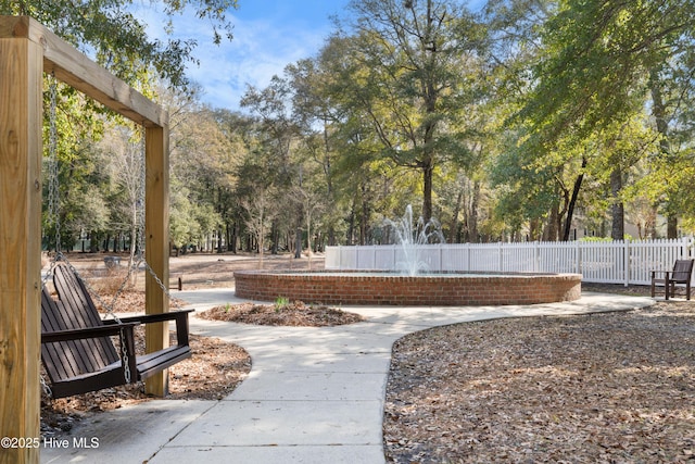 view of property's community featuring fence