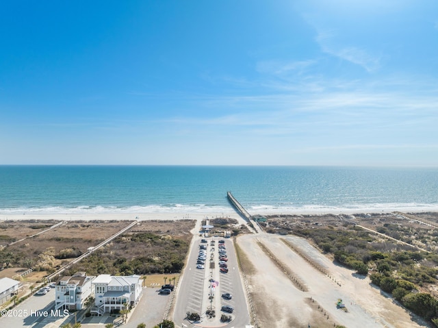 aerial view with a view of the beach and a water view