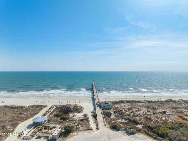 property view of water featuring a beach view