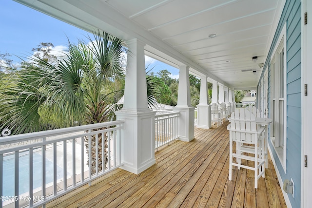 deck featuring a porch