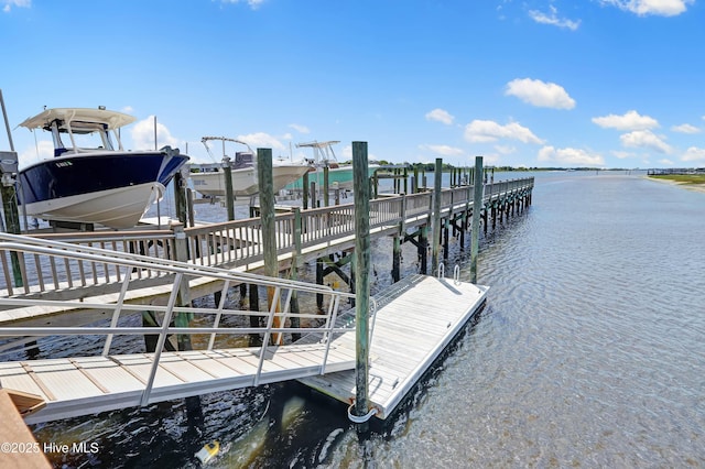 view of dock with a water view