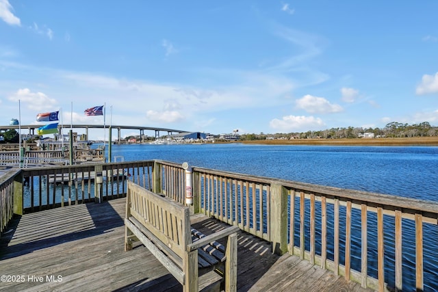 view of dock with a water view