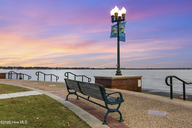 exterior space featuring a water view