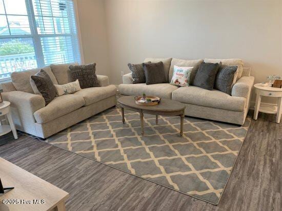 living room featuring dark hardwood / wood-style flooring