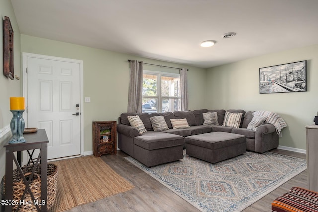 living room with hardwood / wood-style floors