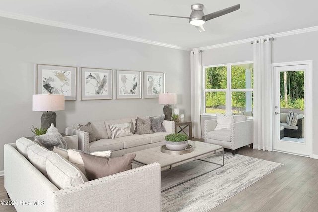253 Hawks Run Dr Unit 4060, Carolina Shores, NC 28467 - living area with wood finished floors, crown molding, a ceiling fan, and baseboards