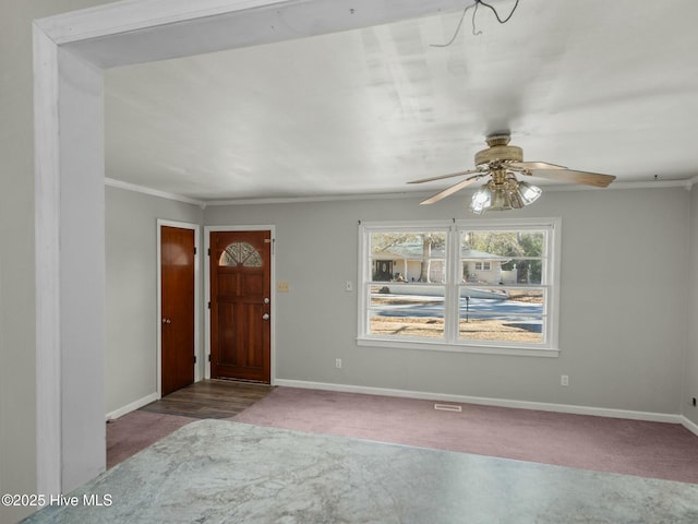 entryway featuring crown molding and ceiling fan