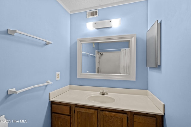 bathroom featuring vanity and a textured ceiling