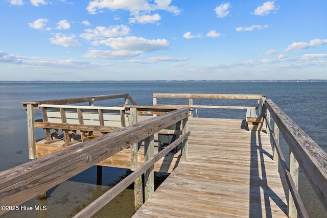 view of dock with a water view