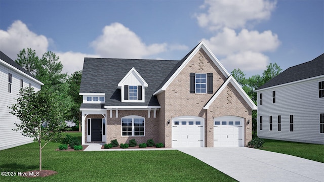 view of front of house featuring a garage and a front yard