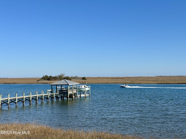 dock area with a water view