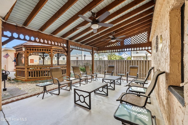 view of patio / terrace with a gazebo and ceiling fan