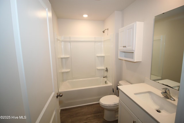400 King Creek Dr, Havelock, NC 28532 - bathroom with toilet, shower / tub combination, wood finished floors, and vanity