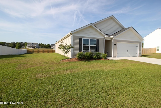 400 King Creek Dr, Havelock, NC 28532 - view of front facade with fence, an attached garage, driveway, and a front lawn