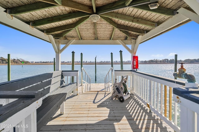 dock area with a water view