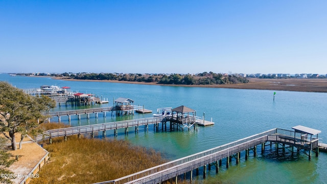 view of dock with a water view