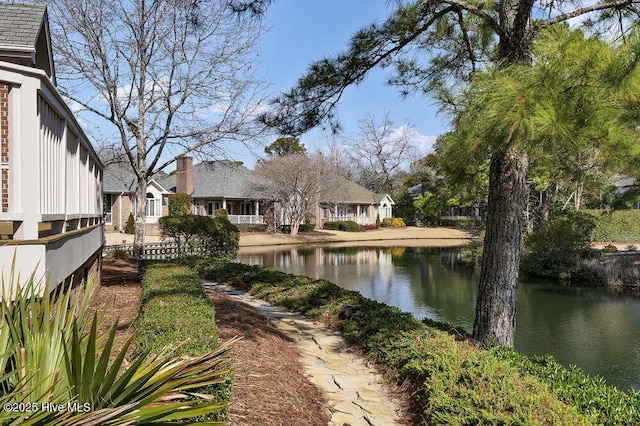 exterior space featuring a water view