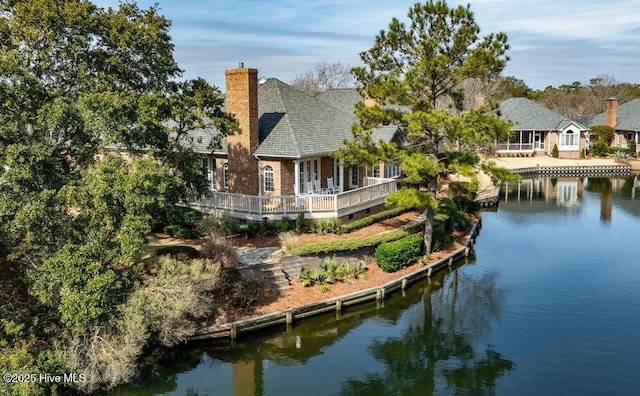 exterior space featuring a water view