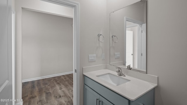 bathroom with vanity and wood-type flooring