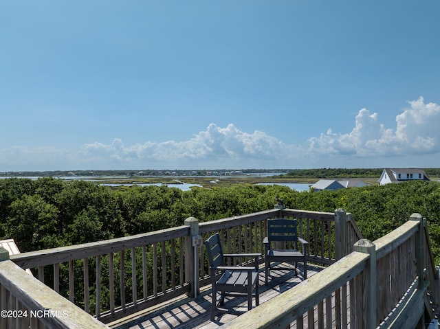 1981 New River Inlet Rd, North Topsail Beach, NC 28460 - wooden deck featuring a water view