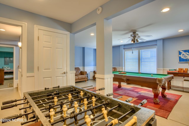 1981 New River Inlet Rd, North Topsail Beach, NC 28460 - game room with wainscoting, ceiling fan, recessed lighting, and pool table