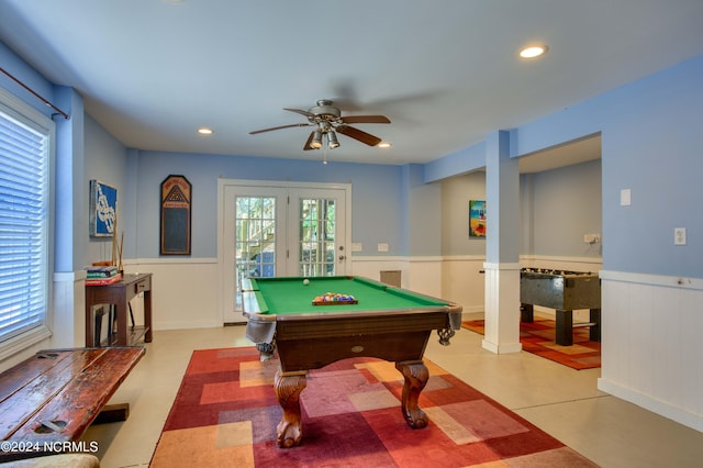 1981 New River Inlet Rd, North Topsail Beach, NC 28460 - game room with a wainscoted wall, a ceiling fan, pool table, and recessed lighting