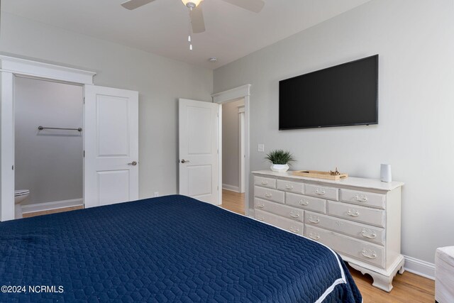 unfurnished bedroom featuring ceiling fan and light hardwood / wood-style flooring