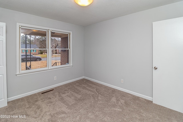 carpeted spare room featuring a textured ceiling