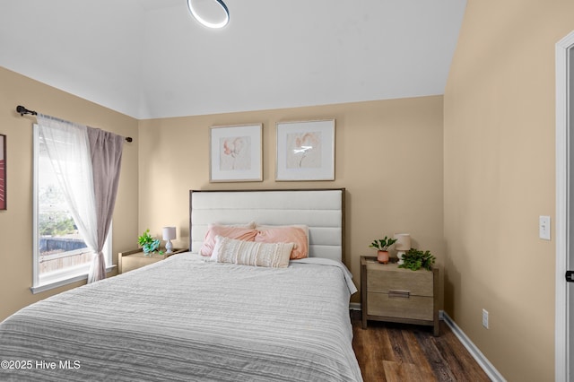 300 William Sharp Way, Jacksonville, NC 28546 - bedroom with dark wood-type flooring, lofted ceiling, and baseboards